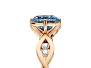 Solitaire Engagement Ring Setting for Fancy Blue Asscher Cut Center with Accented Twist Band and Leaf Prong Head in Rose Gold