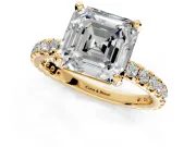 Solitaire Engagement Ring Setting for Asscher Cut Center with Shared-Prong Accents and Prong Head in Yellow Gold