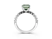 Solitaire Engagement Ring Setting for Fancy Green Asscher Cut Center with Bezel-Dot Beaded Band and Prong Head in Sterling Silver