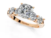 5 Stone Engagement Ring Setting for Cushion Cut Center with Graduated Accents and Prong Head in Rose Gold