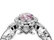 Milgrain Halo Engagement Ring Setting for Fancy Pink Marquise Center with Shoulder Bezels and Prong Head in White Gold