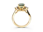 3 Stone Engagement Ring Setting for Fancy Green Princess Cut Center with Crossover Basket, Pave Band and Prong Head in Yellow Gold