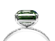 Solitaire Engagement Ring Setting for Fancy Green Asscher Cut Center with Pave Accents and Prong Head in Sterling Silver