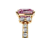 Paired Accent Engagement Ring Setting for Fancy Pink Asscher Cut Center with Pave Band and Prong Head in Yellow Gold