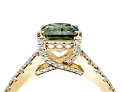 Solitaire Engagement Ring Setting for Fancy Green Radiant Cut Center with Widening Pave Band and Claw Prong Head in Yellow Gold