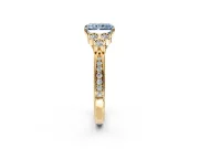 Cluster Engagement Ring Setting for Fancy Blue Radiant Cut Center with Bezel Accent Clusters and Prong Head in Yellow Gold