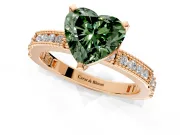 Solitaire Engagement Ring Setting for Fancy Green Heart-Shaped Center with Milgrain-Edged Pave Band and Prong Head in Rose Gold