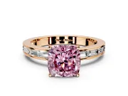 Solitaire Engagement Ring Setting for Fancy Pink Cushion Cut Center with Channel Baguette Band and Prong Head in Rose Gold