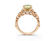 Solitaire Engagement Ring Setting for Fancy Yellow Asscher Cut Center with Filigree Band and Prong Head in Rose Gold