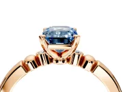 Solitaire Engagement Ring Setting for Fancy Blue Emerald Cut Center with Beaded Shoulders and Prong Head in Rose Gold