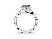Halo Engagement Ring Setting for Fancy Green Heart-Shaped Center with Pave and Plain Twist Band and Prong Head in White Gold
