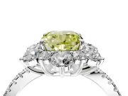 Floral Halo Engagement Ring Setting for Fancy Yellow Cushion Cut Center with Pave Accents and Prong Head in Platinum