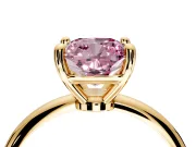 Minimalist Solitaire Engagement Ring Setting for Fancy Pink Cushion Cut Center with Thin Band and Prong Head in Yellow Gold