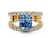 Solitaire Engagement Ring Setting for Fancy Blue Radiant Cut Center with Wide-Open Split Shank and Prong Head in Yellow Gold