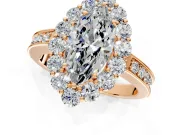 Halo Engagement Ring Setting for Marquise Center with Milgrain Channel Band and Prong Head in Rose Gold