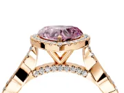 Halo Engagement Ring Setting for Fancy Pink Heart-Shaped Center with Twist Band and Prong Head in Rose Gold