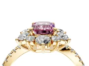 Floral Halo Engagement Ring Setting for Fancy Pink Emerald Cut Center with Pave Accents and Prong Head in Yellow Gold