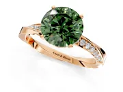 Side Accent Engagement Ring Setting for Fancy Green Round Cut Center with Accent Shoulders and Prong Head in Rose Gold