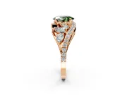 Halo Engagement Ring Setting for Fancy Green Oval Center with Marquise and Pave Bypass Band and Prong Head in Rose Gold