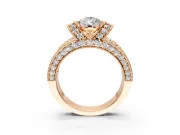 Pave Engagement Ring Setting for Pear-Shaped Center with Curved Accent Rows, Openwork and Prong Head in Rose Gold