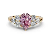 Cluster Engagement Ring Setting for Fancy Pink Pear-Shaped Center with Round Cut Accent Frame and Prong Head in Yellow Gold