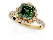 Floral Halo Engagement Ring Setting for Fancy Green Asscher Cut Center with Pave Band and Prong Head in Yellow Gold