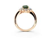 Small-Accent Cluster Halo Engagement Ring Setting for Fancy Green Radiant Cut Center with Plain Band and Prong Head in Rose Gold