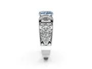 Pave Engagement Ring Setting for Fancy Blue Radiant Cut Center with Curved Accent Rows, Openwork and Prong Head in White Gold