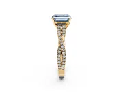Solitaire Engagement Ring Setting for Fancy Blue Asscher Cut Center with Twisted Pave Split Shank and Prong Head in Yellow Gold