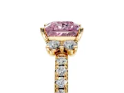 Paired Accent Engagement Ring Setting for Fancy Pink Princess Cut Center with Pave Band and Prong Head in Yellow Gold