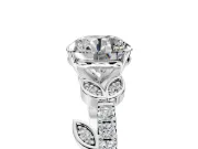 Leaf Motif Engagement Ring Setting for Round Cut Center with Pave Band and Prong Head in Platinum