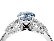 Leaf Cluster Engagement Ring Setting for Fancy Blue Oval Center with Marquise Accents and Prong Head in White Gold