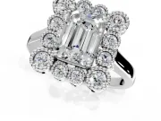 Cluster Halo Engagement Ring Setting for Emerald Cut Center with Milgrain Bezel Accents and Prong Head in Platinum