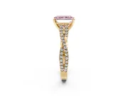 Solitaire Engagement Ring Setting for Fancy Pink Radiant Cut Center with Twisted Pave Split Shank and Prong Head in Yellow Gold