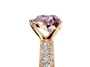 Solitaire Engagement Ring Setting for Fancy Pink Heart-Shaped Center with Domed Multi-Row Pave Band and Prong Head in Rose Gold