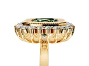 Halo Engagement Ring Setting for Fancy Green Asscher Cut Center with Milgrain Bezel Rim, Plain Band and Prong Head in Yellow Gold