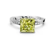 Side Accent Engagement Ring Setting for Fancy Yellow Princess Cut Center with Accent Shoulders and Prong Head in White Gold