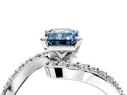 Solitaire Engagement Ring Setting for Fancy Blue Emerald Cut Center with Pave Bypass Swirl Band and Prong Head in Platinum