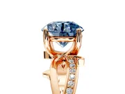 Solitaire Engagement Ring Setting for Fancy Blue Round Cut Center with Pave and Plain Crossover Band and Prong Head in Rose Gold