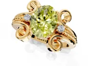 Solitaire Engagement Ring Setting for Fancy Yellow Oval Center with Twisted Band and Scroll Prong Head in Yellow Gold