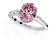 Solitaire Engagement Ring Setting for Fancy Pink Oval Center with Channel Accents and Prong Head in Sterling Silver