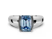 Tension Engagement Ring Setting for Fancy Blue Emerald Cut Center with Wide Flat Band and Tension Head in Sterling Silver
