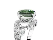 Solitaire Engagement Ring Setting for Fancy Green Radiant Cut Center with Pave Bypass Twist Band and Prong Head in White Gold