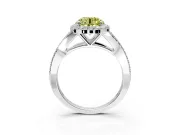 Halo Engagement Ring Setting for Fancy Yellow Round Cut Center with Pave Split Shank and Prong Head in Sterling Silver