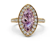 Bezel-Framed Halo Engagement Ring Setting for Fancy Pink Marquise Center with Pave Band and Prong Head in Yellow Gold