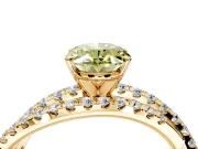 Solitaire Engagement Ring Setting for Fancy Yellow Oval Center with Woven 3-Strand Pave Band and Prong Head in Yellow Gold