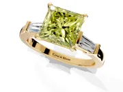 3 Stone Engagement Ring Setting for Fancy Yellow Princess Cut Center with Channel Baguette Accents and Prong Head in Yellow Gold