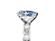 Solitaire Engagement Ring Setting for Fancy Blue Pear-Shaped Center with Beaded Bezel Station Band and Prong Head in Platinum