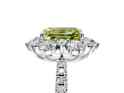 Floral Halo Engagement Ring Setting for Fancy Yellow Emerald Cut Center with Pave Accents and Prong Head in Sterling Silver