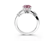 Bar-Set Engagement Ring Setting for Fancy Pink Round Cut Center with Tapered Baguette Accents and Prong Head in Platinum